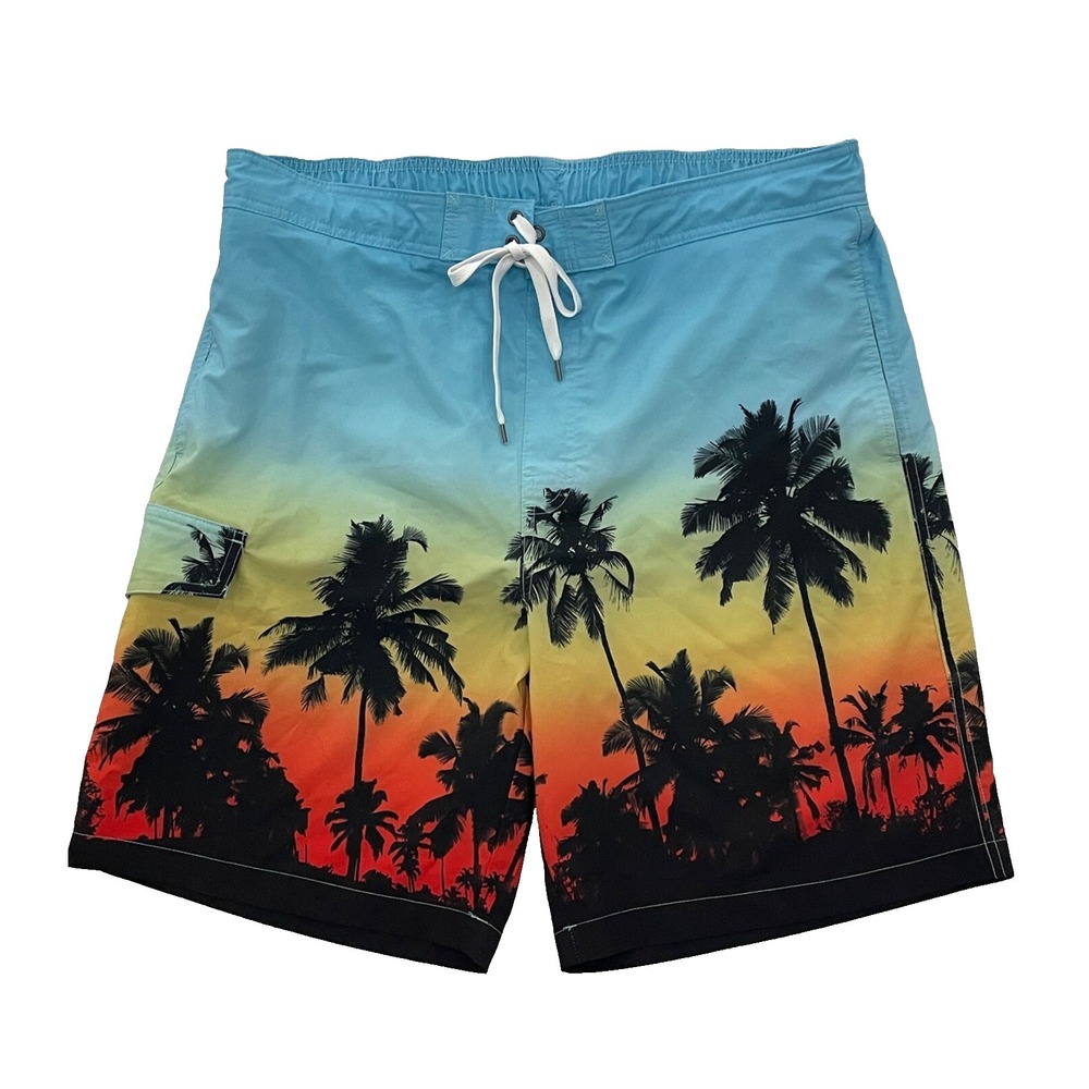 Sonoma Swimsuit Men's 38" Hawaiian Palm Trees Tropical Board Shorts Nautical